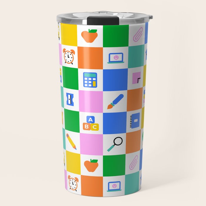 Colorful back to school checkered art pattern Travel Mug Gallery Image 1