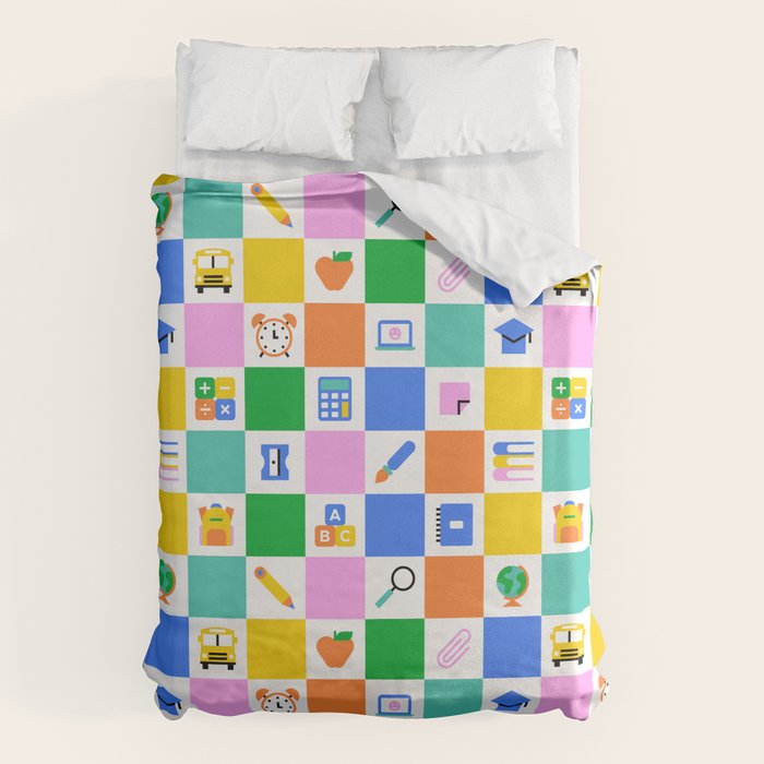 Colorful back to school checkered art pattern Duvet Cover Gallery Image 1