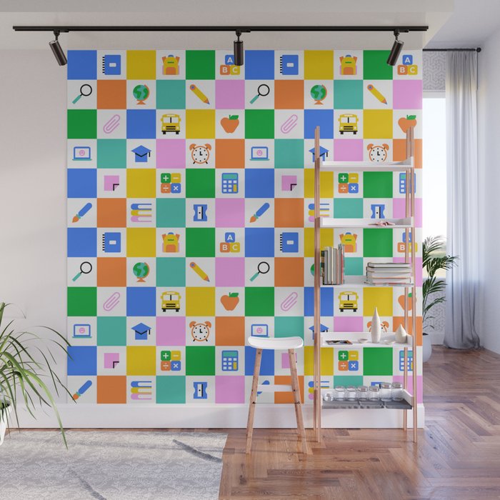 Colorful back to school checkered art pattern Wall Mural Gallery Image 1