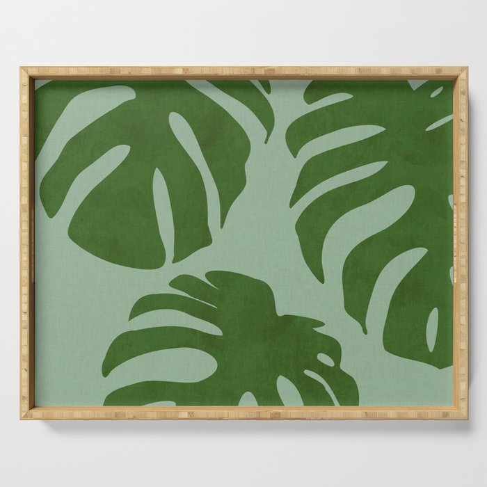 monstera leaves minimal plant green summer Serving Tray Gallery Image 1