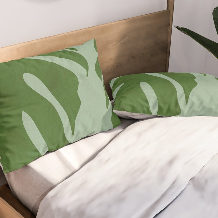 monstera leaves minimal plant green summer Pillow Sham Gallery Image 2