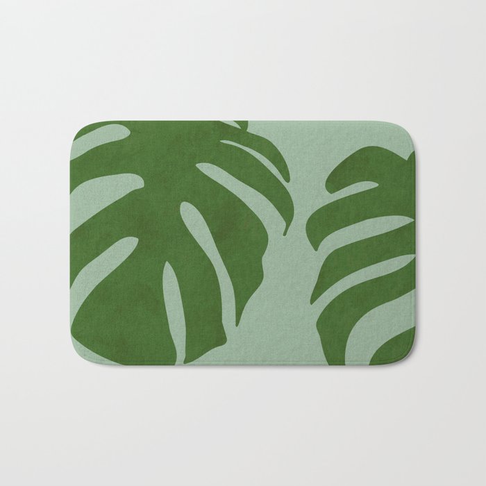 monstera leaves minimal plant green summer Bath Mat Gallery Image 1