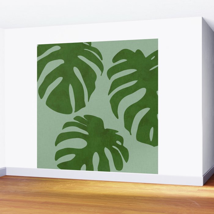 monstera leaves minimal plant green summer Wall Mural Gallery Image 2