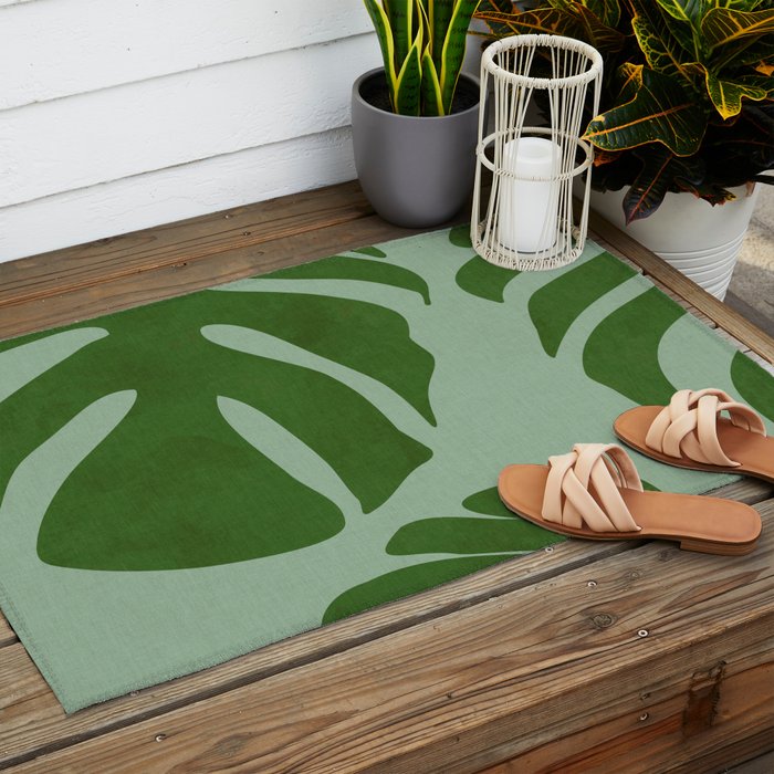 monstera leaves minimal plant green summer Outdoor Rug Gallery Image 2