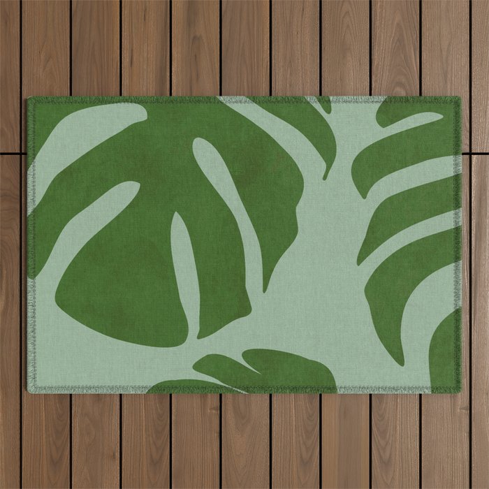 monstera leaves minimal plant green summer Outdoor Rug Gallery Image 1