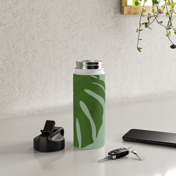 monstera leaves minimal plant green summer Water Bottle Gallery Image 4