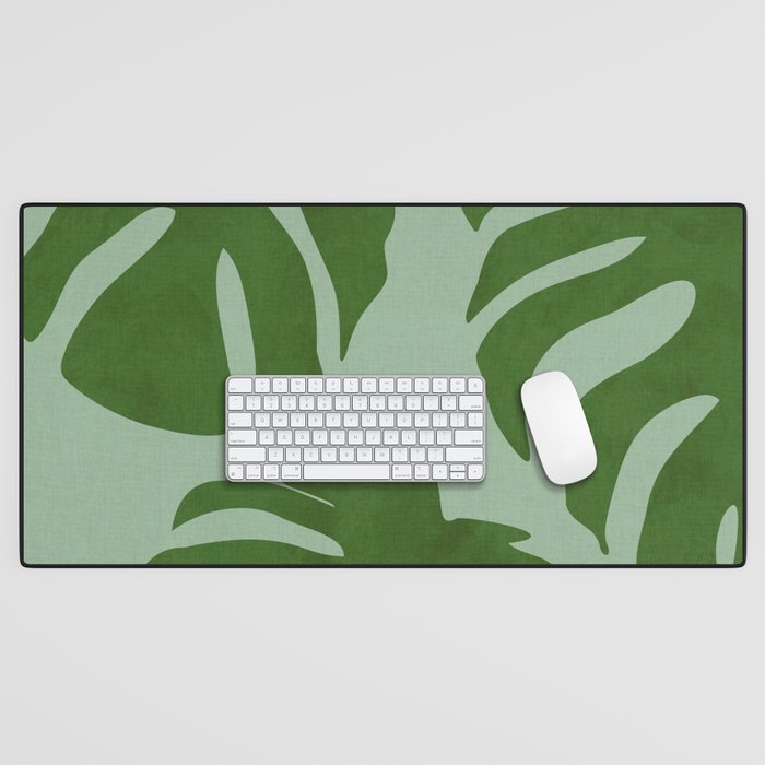 monstera leaves minimal plant green summer Desk Mat Gallery Image 1