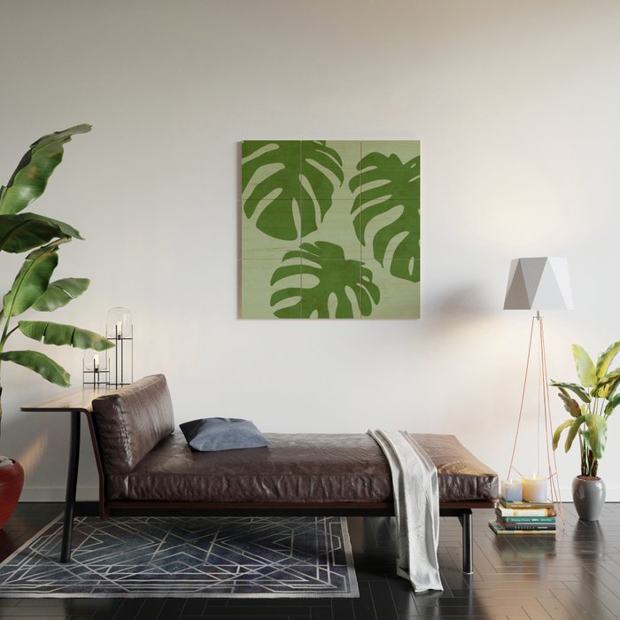 monstera leaves minimal plant green summer Wood Wall Art Gallery Image 2