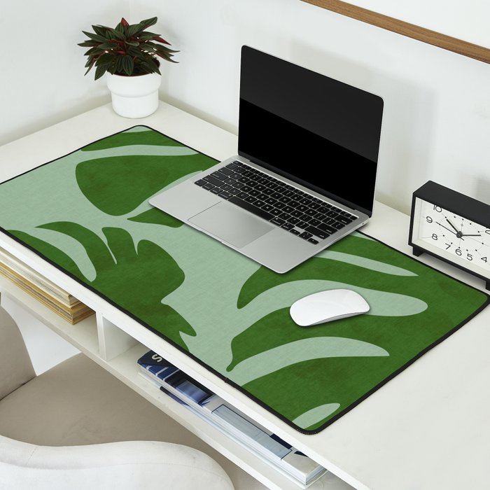 monstera leaves minimal plant green summer Desk Mat Gallery Image 2