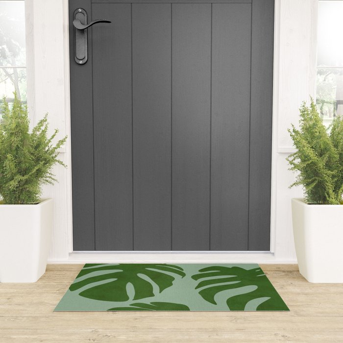 monstera leaves minimal plant green summer Welcome Mat Gallery Image 3