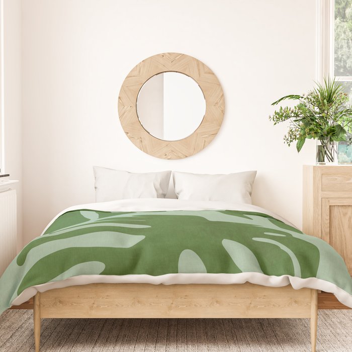 monstera leaves minimal plant green summer Duvet Cover Gallery Image 3