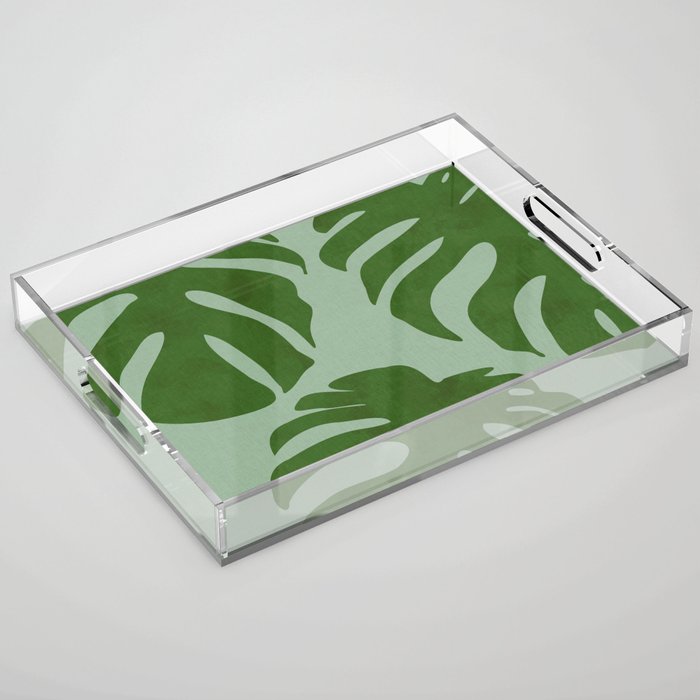monstera leaves minimal plant green summer Acrylic Tray Gallery Image 1