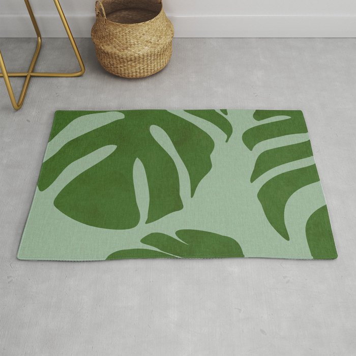monstera leaves minimal plant green summer Rug Gallery Image 1