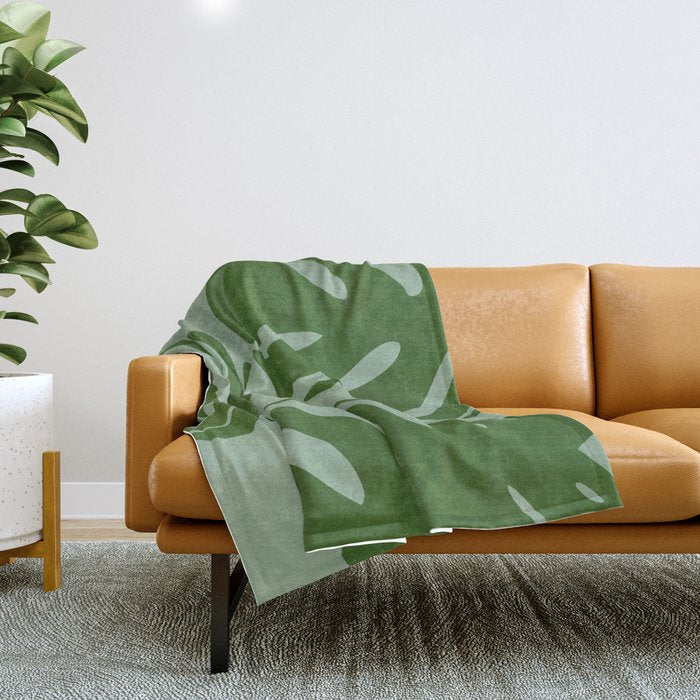 monstera leaves minimal plant green summer Throw Blanket Gallery Image 1