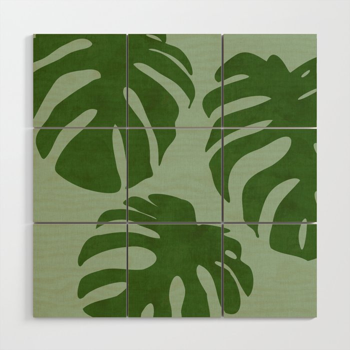 monstera leaves minimal plant green summer Wood Wall Art Gallery Image 1