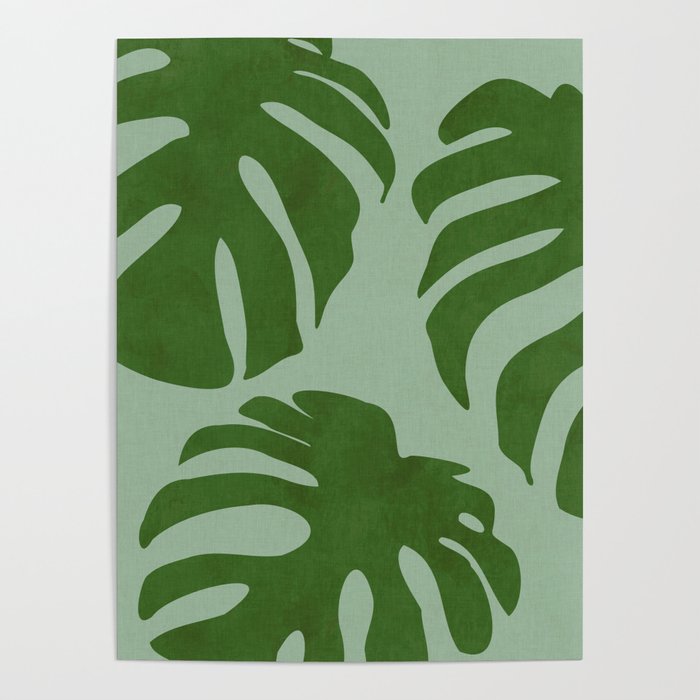 monstera leaves minimal plant green summer Poster Gallery Image 4