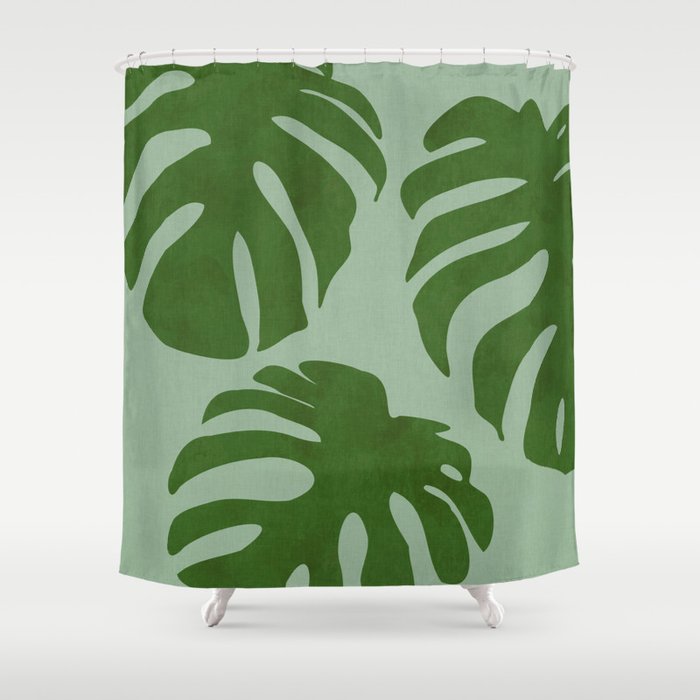 monstera leaves minimal plant green summer Shower Curtain Gallery Image 1