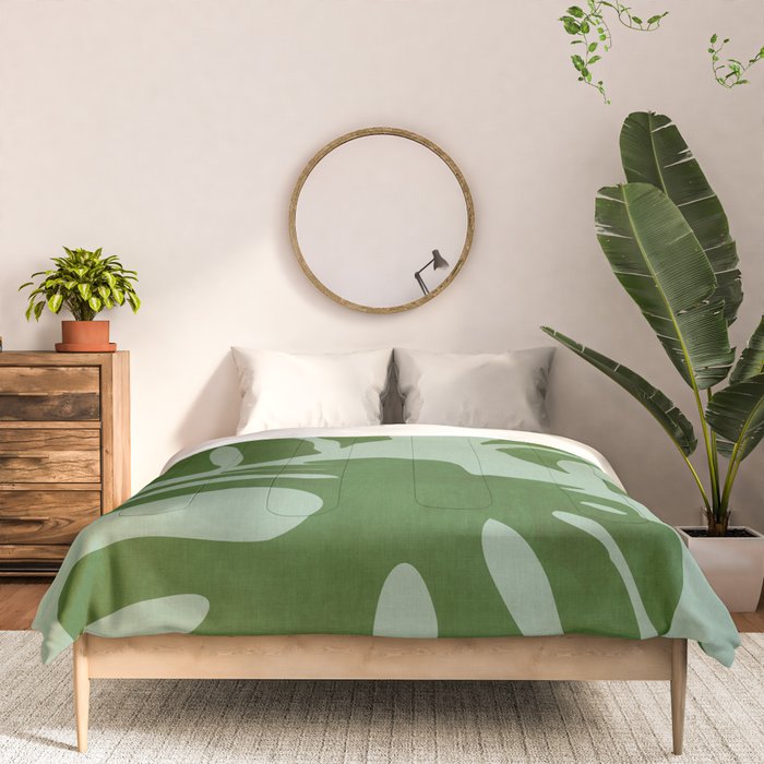 monstera leaves minimal plant green summer Comforter Gallery Image 3