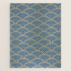 Festive, Art Deco, Wave, Pattern, Blue and Gold Jigsaw Puzzle Gallery Image 1