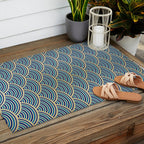Festive, Art Deco, Wave, Pattern, Blue and Gold Outdoor Rug Gallery Image 2