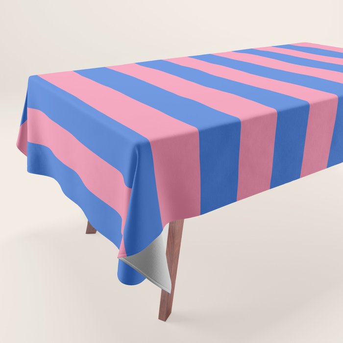 Bold Fun Stripes Blue and Pink Simple Colorful Vertical Pop Pattern Tablecloth Gallery Image 1