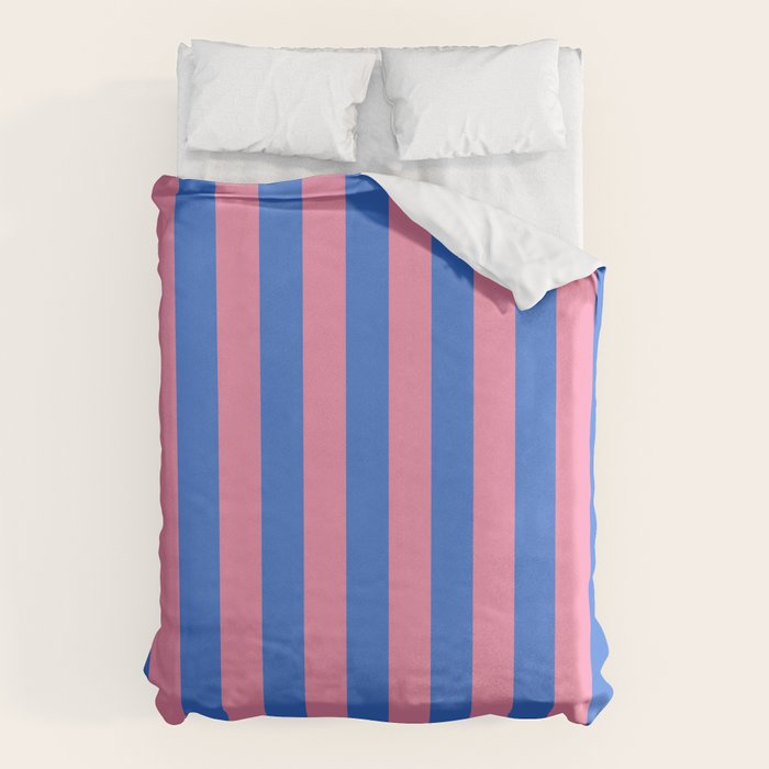 Bold Fun Stripes Blue and Pink Simple Colorful Vertical Pop Pattern Duvet Cover Gallery Image 1