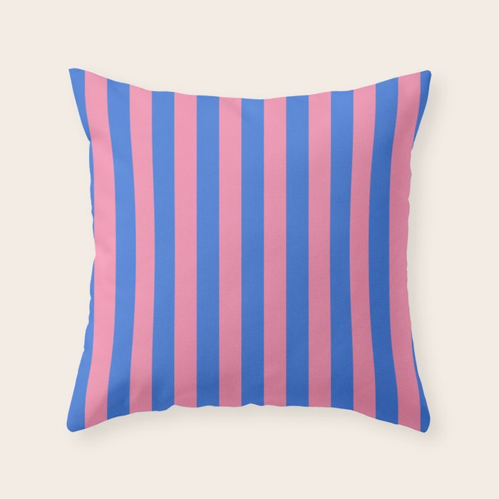 Bold Fun Stripes Blue and Pink Simple Colorful Vertical Pop Pattern Throw Pillow Gallery Image 1