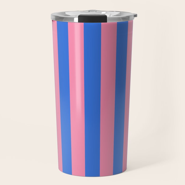 Bold Fun Stripes Blue and Pink Simple Colorful Vertical Pop Pattern Travel Mug Gallery Image 1