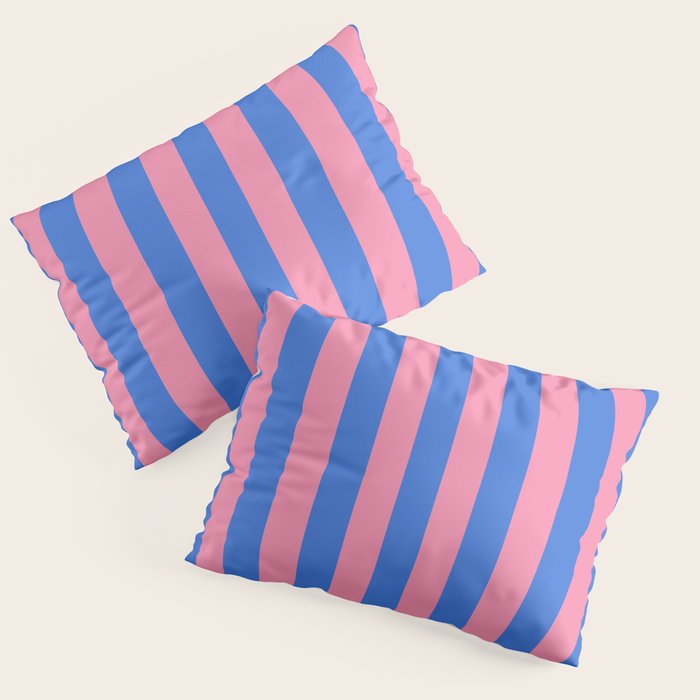 Bold Fun Stripes Blue and Pink Simple Colorful Vertical Pop Pattern Pillow Sham Gallery Image 3