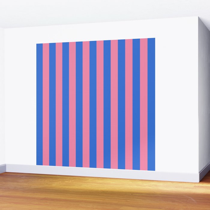 Bold Fun Stripes Blue and Pink Simple Colorful Vertical Pop Pattern Wall Mural Gallery Image 2
