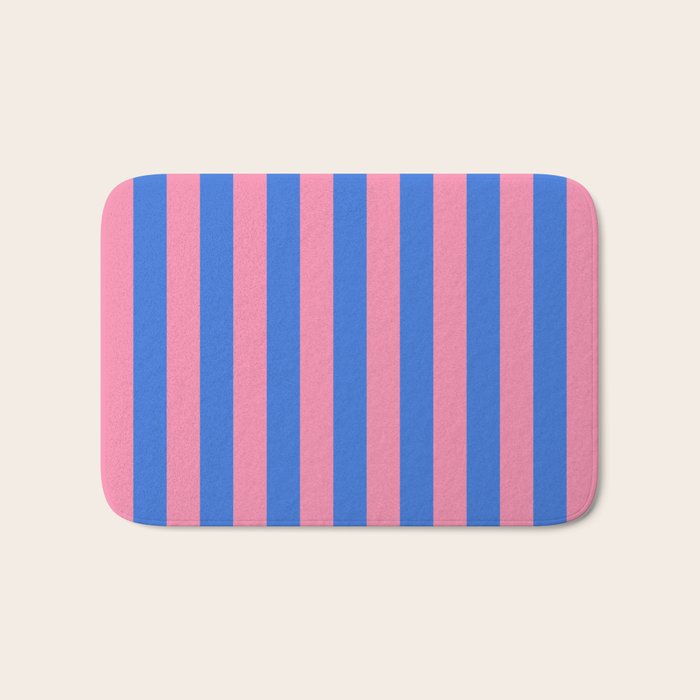 Bold Fun Stripes Blue and Pink Simple Colorful Vertical Pop Pattern Bath Mat Gallery Image 1