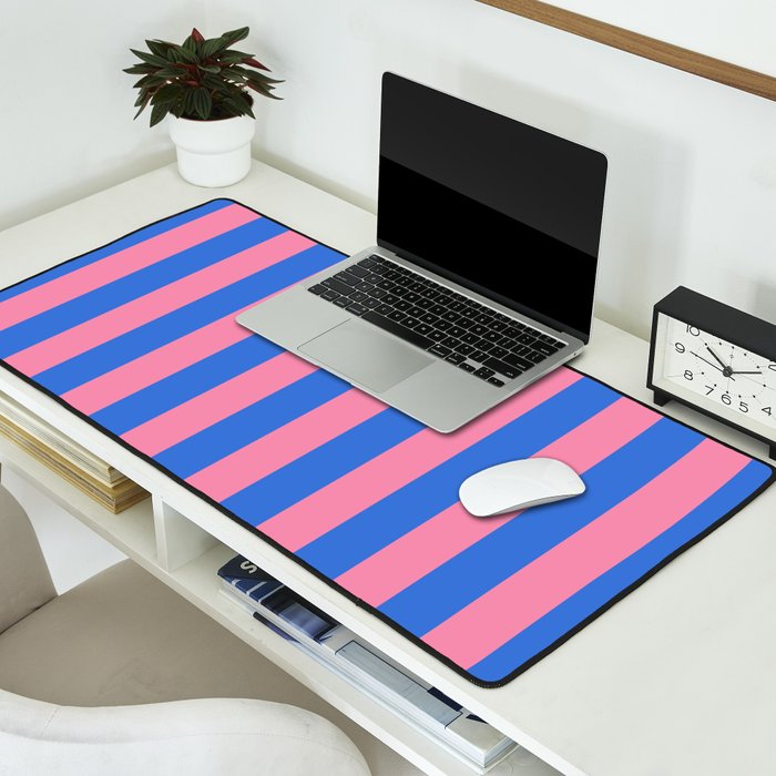 Bold Fun Stripes Blue and Pink Simple Colorful Vertical Pop Pattern Desk Mat Gallery Image 2