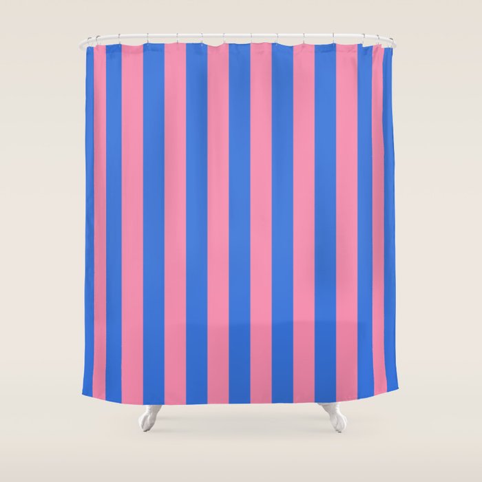 Bold Fun Stripes Blue and Pink Simple Colorful Vertical Pop Pattern Shower Curtain Gallery Image 1
