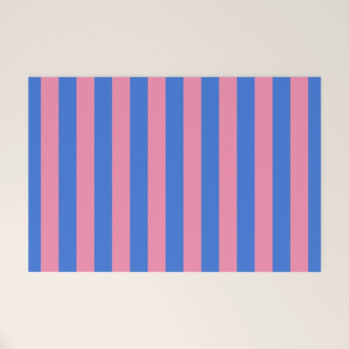 Bold Fun Stripes Blue and Pink Simple Colorful Vertical Pop Pattern Welcome Mat Gallery Image 1