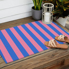 Bold Fun Stripes Blue and Pink Simple Colorful Vertical Pop Pattern Outdoor Rug Gallery Image 2