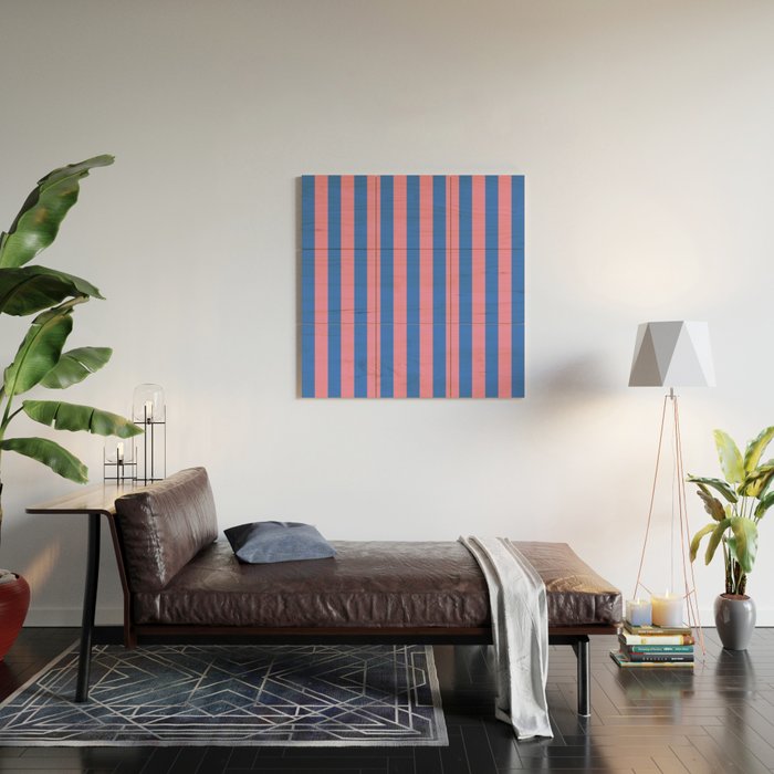 Bold Fun Stripes Blue and Pink Simple Colorful Vertical Pop Pattern Wood Wall Art Gallery Image 2