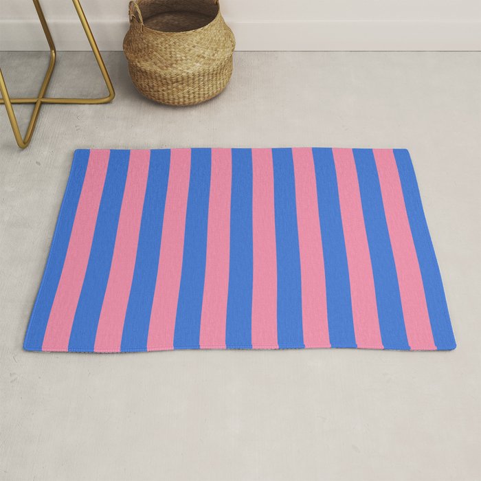 Bold Fun Stripes Blue and Pink Simple Colorful Vertical Pop Pattern Rug Gallery Image 1