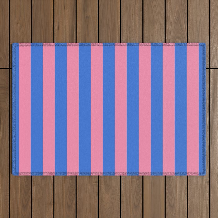 Bold Fun Stripes Blue and Pink Simple Colorful Vertical Pop Pattern Outdoor Rug Gallery Image 1