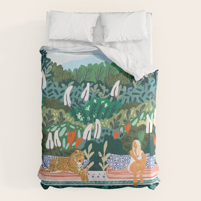Chilling by the pool with my leopard Tropical Jungle Nature Wildlife Bohemian Morocco Travel Duvet Cover Gallery Image 1