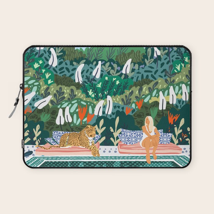 Chilling by the pool with my leopard Tropical Jungle Nature Wildlife Bohemian Morocco Travel Laptop Sleeve Gallery Image 1