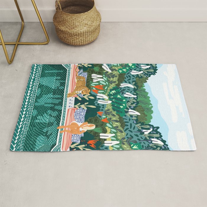 Chilling by the pool with my leopard Tropical Jungle Nature Wildlife Bohemian Morocco Travel Rug Gallery Image 1