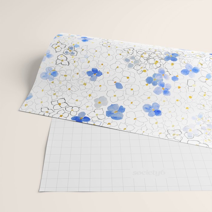 blue abstract hydrangea pattern Wrapping Paper Gallery Image 2