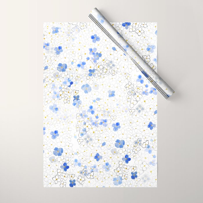 blue abstract hydrangea pattern Wrapping Paper Gallery Image 1