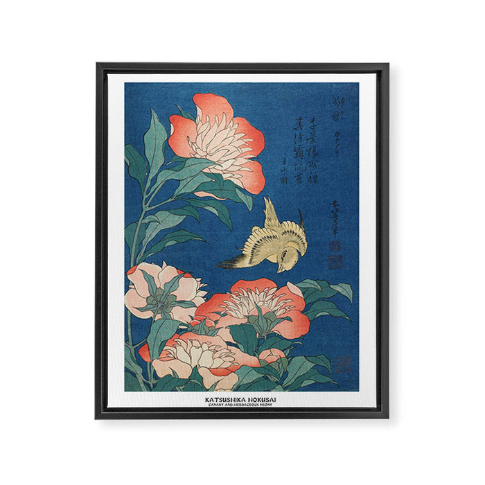 Peonies and Canary by Katsushika Hokusai Framed Canvas Print Gallery Image 1