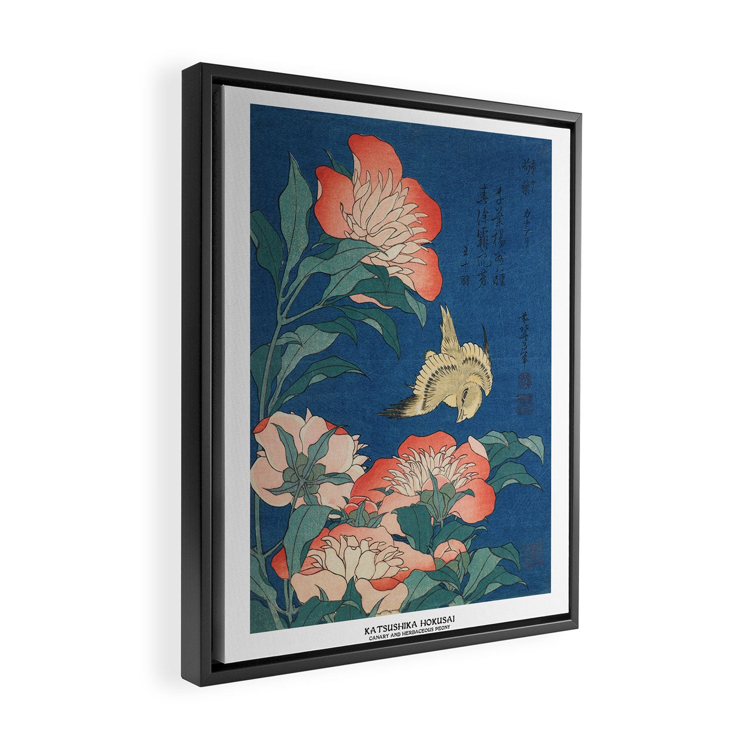Peonies and Canary by Katsushika Hokusai Framed Canvas Print Gallery Image 2