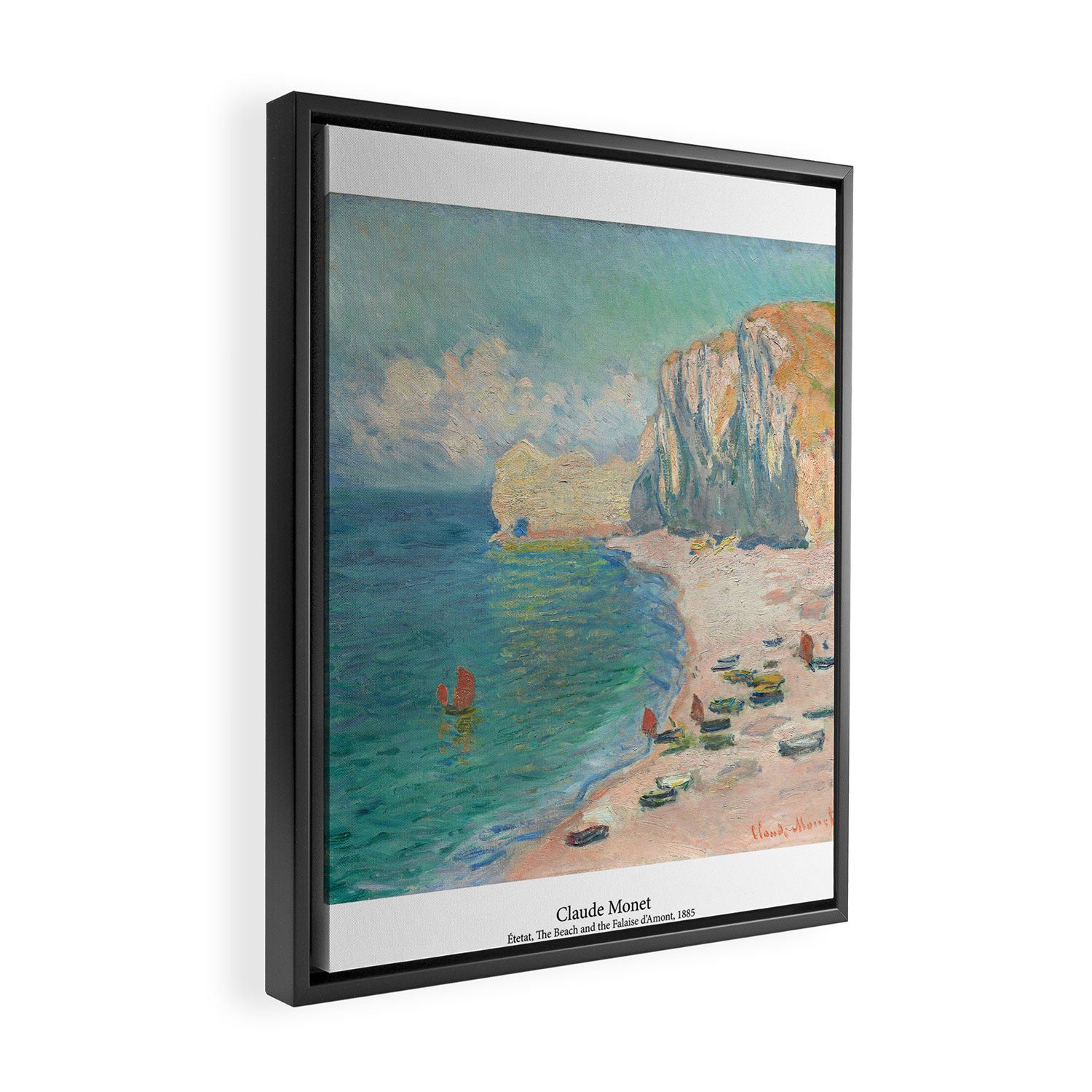 Etretat, The Beach and the Falaise d'Amont by Claude Monet Framed Canvas Print Gallery Image 2