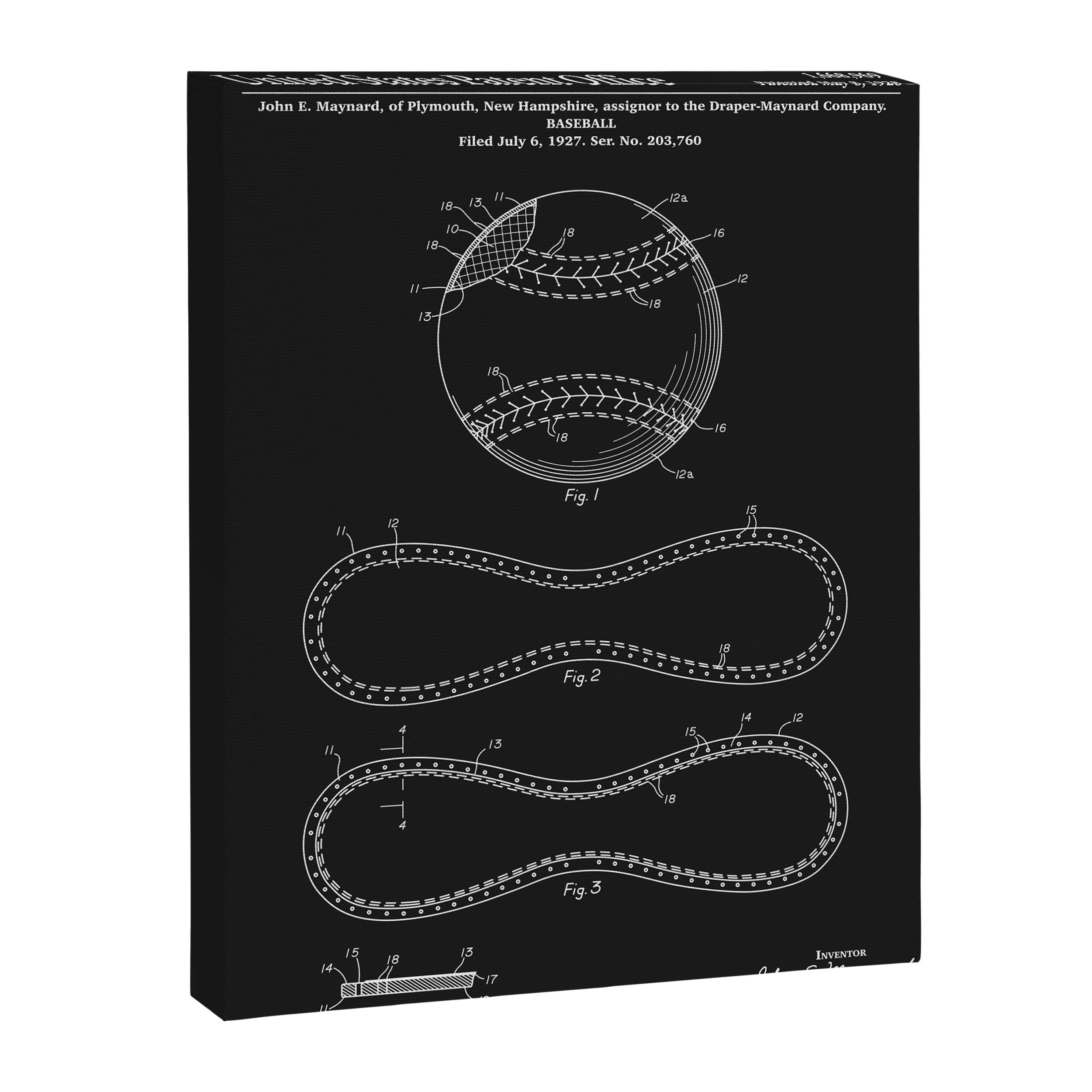 Baseball Patent - Black Canvas Print Gallery Image 6
