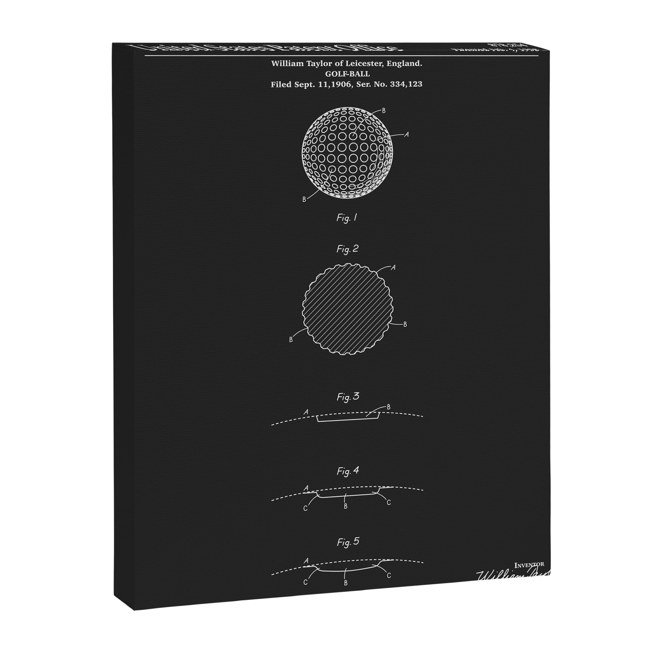 Golf Ball Patent - Black Canvas Print Gallery Image 6