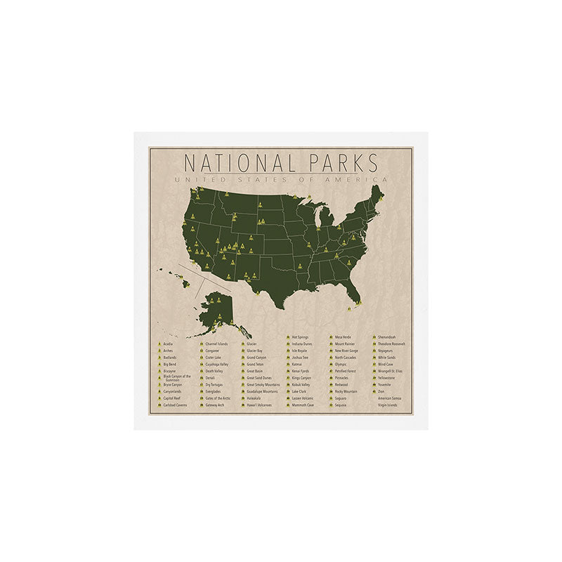 US National Parks w/ State Borders Art Print Gallery Image 1
