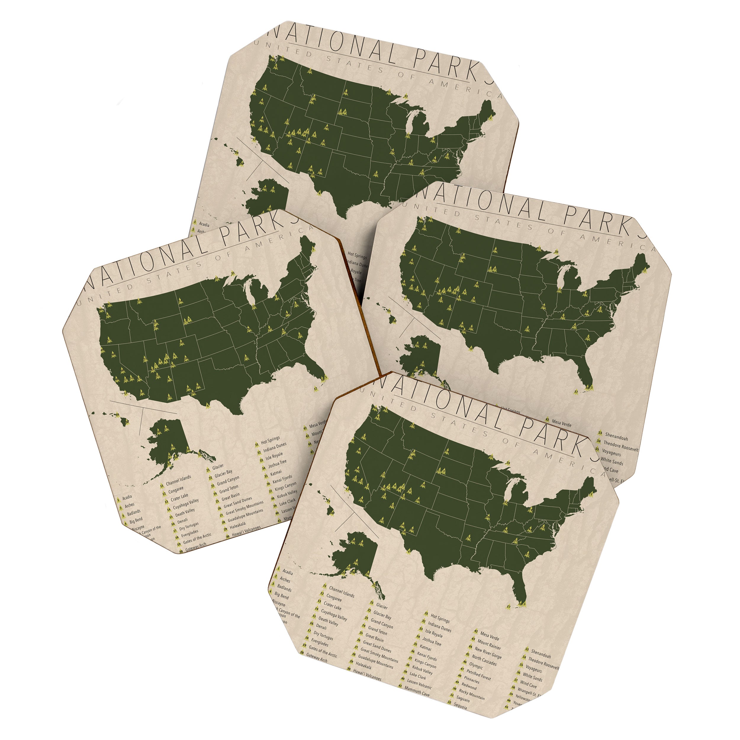 US National Parks w/ State Borders Coaster Gallery Image 1
